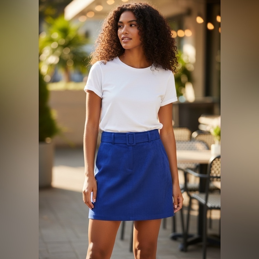 NWT Vera Moda faux suede blue skirt with belt